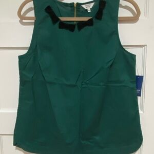 Green Sleeveless Top with Black Accents